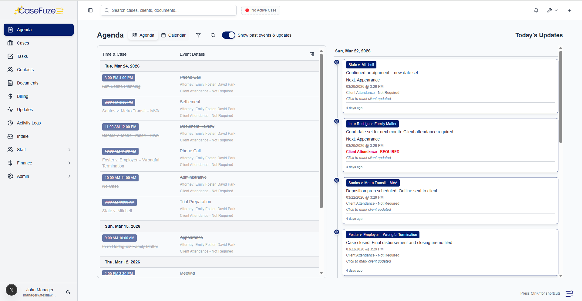 CaseFuze workflow and scheduling view