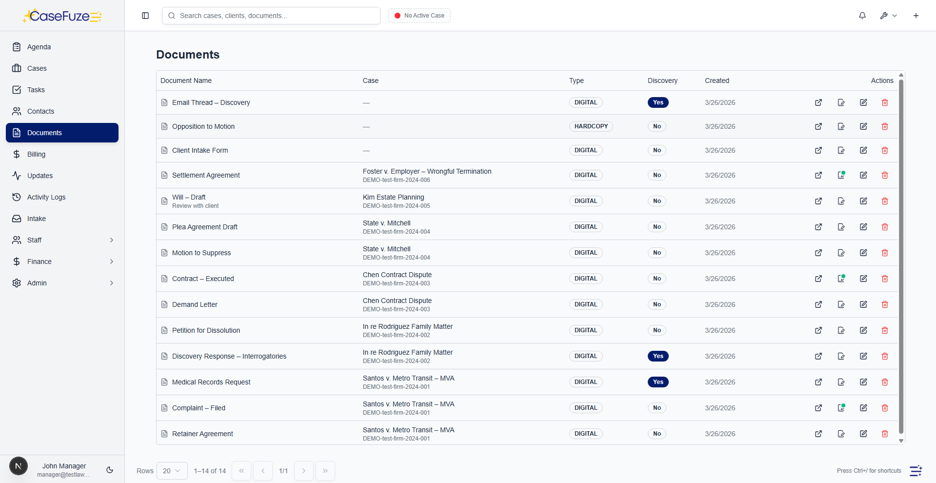 CaseFuze documents screen