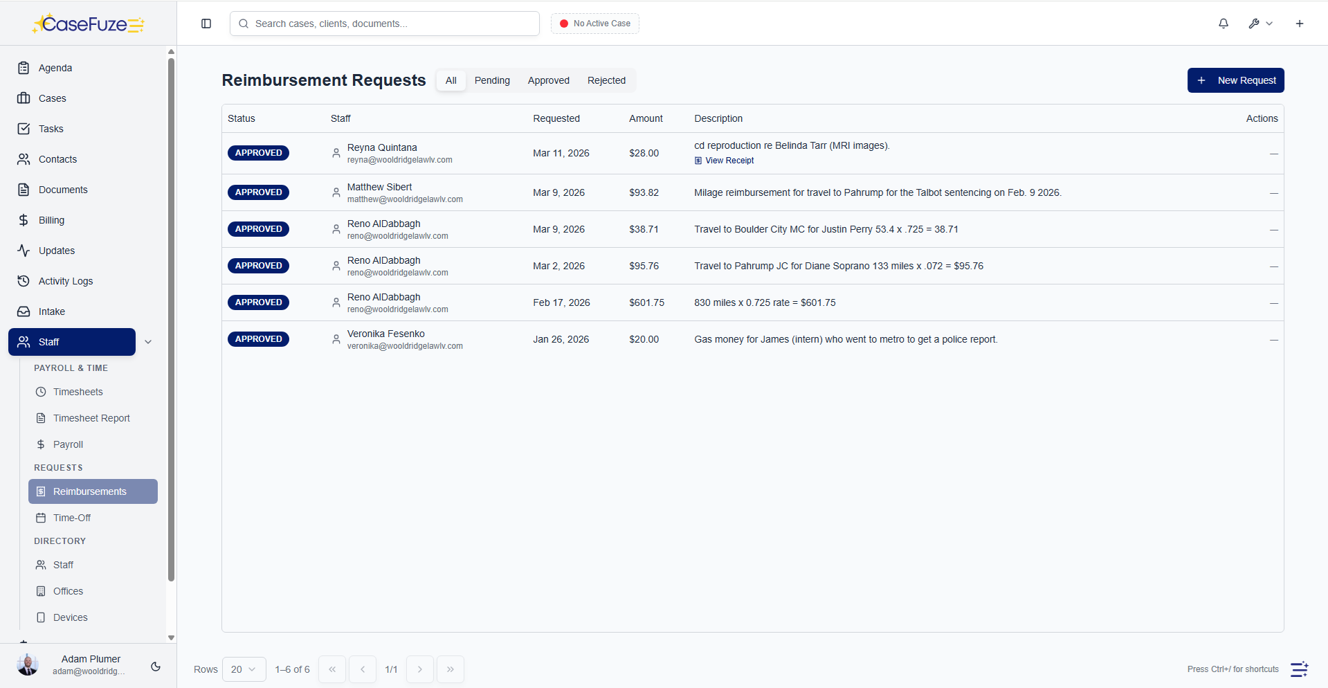 Reimbursement request and approval