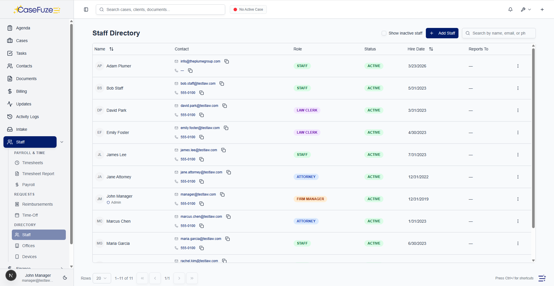 Intake staff assignment and accountability
